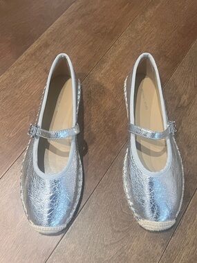 Silver Mary Jane Espadrille Flats